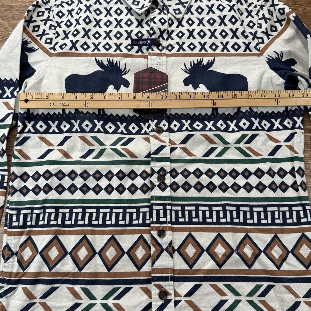 Chaps Men's S Moose Print Button Down Shirt Untucked 100% Cotton NWT Cabin Core - Picture 4 of 12